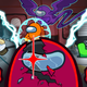 A chaotic scene of spacemen hiding in vents and chasing murderers.